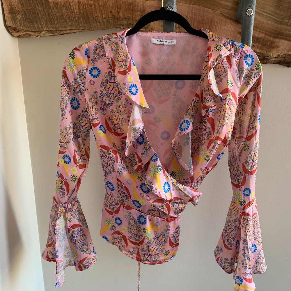 Anthropologie Glamorous Candy Pink Wrap Blouse